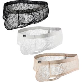 IKINGSKY Men's Cheeky Thong Underwear Brazilian Back Mens Under Panties Sexy Lace Boxer Briefs in Saudi Arabia