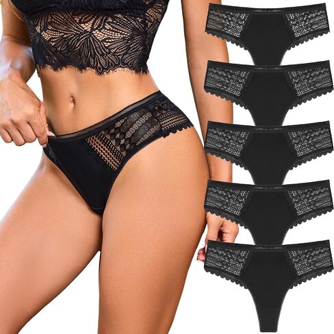 5 Pack Thong Underwear For Women Lace No Show Bikini Soft Breathe Panties Ladies Sexy Hipster in Saudi Arabia