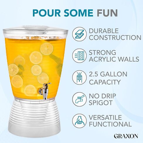 Drink Dispensers for Parties (2.5 Gallon) Large Plastic Water Dispenser for Counter Tops, No Mess, Easy to Assemble & Wash, Up to 40 Drinks in Kuwait