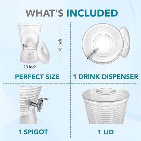 Drink Dispensers for Parties (2.5 Gallon) Large Plastic Water Dispenser for Counter Tops, No Mess, Easy to Assemble & Wash, Up to 40 Drinks in Kuwait