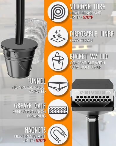 Magnetic Rear Grease Drainage Funnel for Blackstone, Griddle Grease Catcher for Blackstone, 0.6 Gal Bucket W/Lid, 10 Aluminum Drip Liners, 304 Stainless Movable Grease Gate, Blackstone Accessory in Kuwait