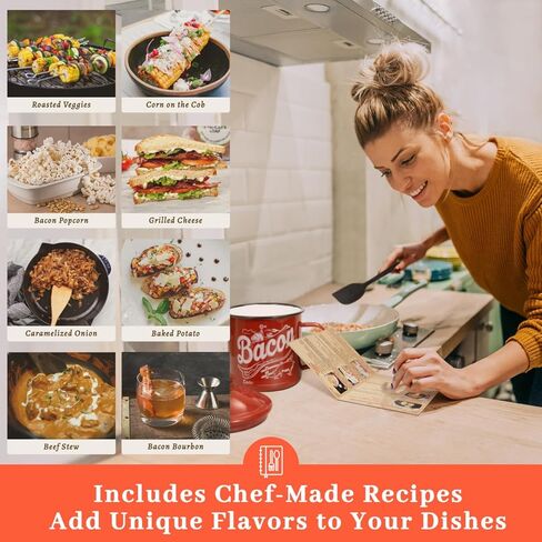 Bacon Grease Container with Strainer - With Food-Grade Silicone Spatula, 24oz Enamel Rustic Farmhouse Fat Container, Keeper, Recipes, Dishwasher Safe in Kuwait