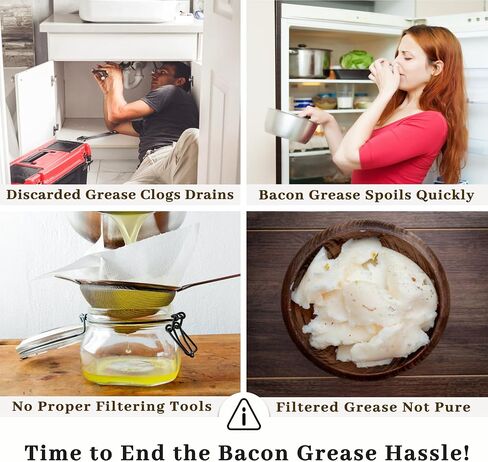 Bacon Grease Container with Strainer - With Food-Grade Silicone Spatula, 24oz Enamel Rustic Farmhouse Fat Container, Keeper, Recipes, Dishwasher Safe in Saudi Arabia