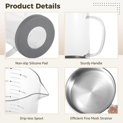 Premium Bacon Grease Saver with Strainer - Large 1.5L Grease Container for Kitchen with Stainless Steel Filter, Used Oil Storage & Bacon Drippings Keeper (50oz, Borosilicate Glass, Non-Slip Base) in Saudi Arabia