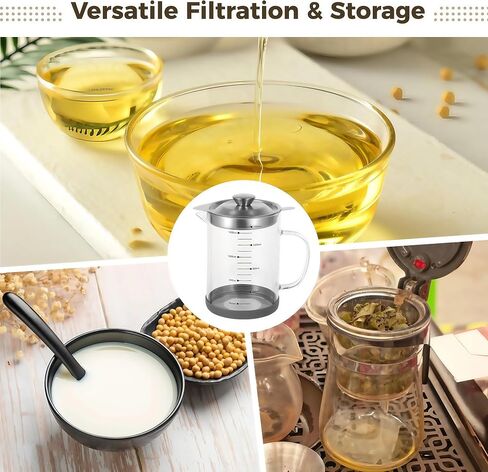Premium Bacon Grease Saver with Strainer - Large 1.5L Grease Container for Kitchen with Stainless Steel Filter, Used Oil Storage & Bacon Drippings Keeper (50oz, Borosilicate Glass, Non-Slip Base) in Saudi Arabia