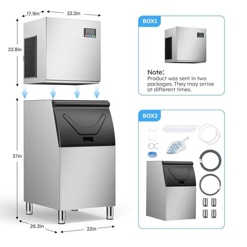 آلة الجليد التجارية 680 رطلاً/24 ساعة ، تخزين 560 رطلاً ، صانع ثلج صناعي كبير ، جليد جاهز في 5-15 دقيقة ، مع وضع التنظيف الذاتي ، مع وظيفة التوقيت ، و 30 مستويات من سماكة الجليد ، والفولاذ المقاوم للصدأ in Kuwait