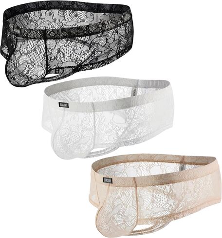IKINGSKY Men's Cheeky Thong Underwear Brazilian Back Mens Under Panties Sexy Lace Boxer Briefs in Saudi Arabia
