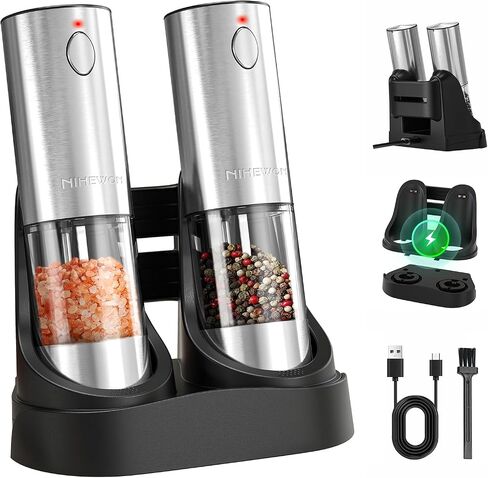Electric Salt and Pepper Grinder Set,Automatic Salt and Pepper Shakers set Rechargeable Stainless Steel Spice Grinder for Kitchen in Saudi Arabia