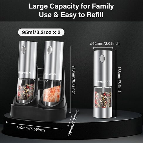 Electric Salt and Pepper Grinder Set,Automatic Salt and Pepper Shakers set Rechargeable Stainless Steel Spice Grinder for Kitchen in Saudi Arabia