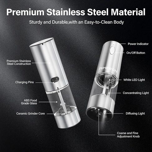 Electric Salt and Pepper Grinder Set,Automatic Salt and Pepper Shakers set Rechargeable Stainless Steel Spice Grinder for Kitchen in Saudi Arabia