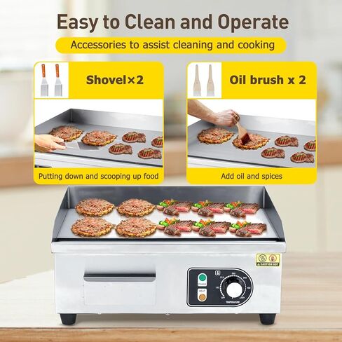 22 "شواية كهربائية تجارية 1600 واط شواية كهربائية غير مصقفة ، Teppanyaki مسطحة شواء الفولاذ المقاوم للصدأ التحكم في درجة الحرارة 122 ° F-572 ° F (مع التوصيل) in Kuwait
