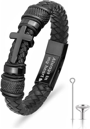 YOUFENG Urn Bracelet for Human Ashes Leather Cremation Knot Cross Bracelet Stainless Steel Keepsake Cuff Bangle Jewelry for Men in Saudi Arabia