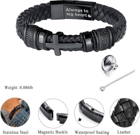 YOUFENG Urn Bracelet for Human Ashes Leather Cremation Knot Cross Bracelet Stainless Steel Keepsake Cuff Bangle Jewelry for Men in Saudi Arabia