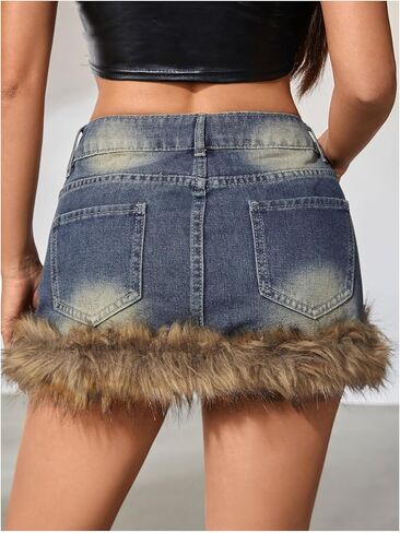 MakeMechic Women's Y2K Mini Denim Skirt Skirt Short Bodycon Jean Skirks مع جيب in Kuwait