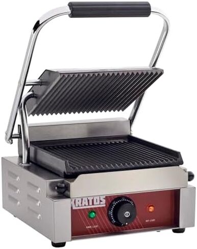 Kratos Commercial Electric Panini Sandwich Grill with Grooved Plates, 14" x 9" Cooking Surface, Commercial Countertop Panini Press, 120V, 1750W (29Y-020) in Kuwait