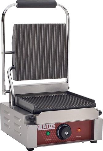 Kratos Commercial Electric Panini Sandwich Grill with Grooved Plates, 14" x 9" Cooking Surface, Commercial Countertop Panini Press, 120V, 1750W (29Y-020) in Kuwait