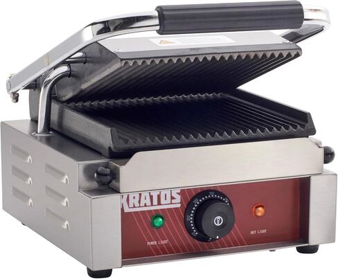 Kratos Commercial Electric Panini Sandwich Grill with Grooved Plates, 14" x 9" Cooking Surface, Commercial Countertop Panini Press, 120V, 1750W (29Y-020) in Kuwait