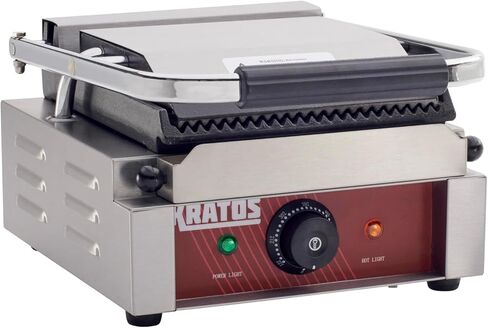 Kratos Commercial Electric Panini Sandwich Grill with Grooved Plates, 14" x 9" Cooking Surface, Commercial Countertop Panini Press, 120V, 1750W (29Y-020) in Kuwait