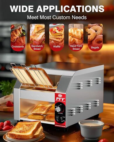 PYY Commercial Commercial Commercial Toaster - 450 Slice/H محامصات الحزام الصناعي الكهربائي الفرن من الفولاذ المقاوم للصدأ من أجل Bun Bagel Bread Restaurant مع شهادة ETL 1800W in Kuwait
