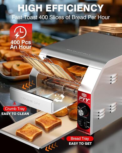PYY Commercial Commercial Commercial Toaster - 450 Slice/H محامصات الحزام الصناعي الكهربائي الفرن من الفولاذ المقاوم للصدأ من أجل Bun Bagel Bread Restaurant مع شهادة ETL 1800W in Kuwait
