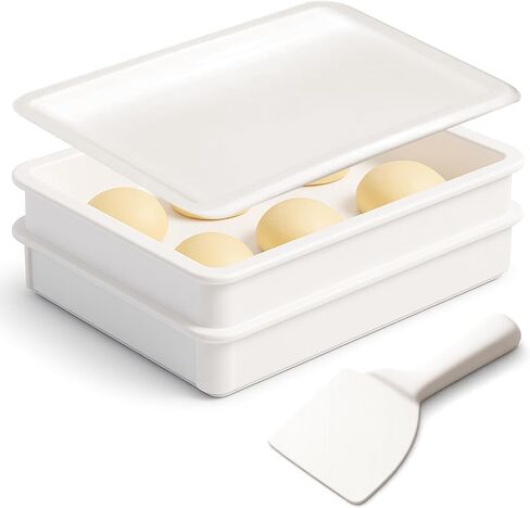 طقم صندوق عجين/عجين/خبز من Doughmate® - 2 صواني ، وغطاء ، وكاشطة العجين - مصنوعة في الولايات المتحدة الأمريكية ، أو جهة اتصال معتمدة - صواني تجارية للاستخدام في المنزل ، أو الأجهزة المحمولة ، أو البيتزا - قابلة للتكديس ودائم in Kuwait