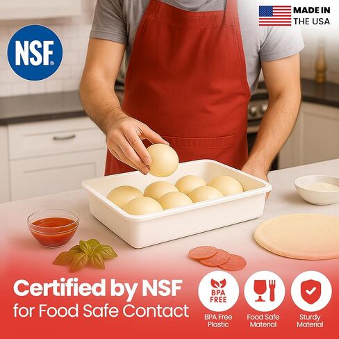 طقم صندوق عجين/عجين/خبز من Doughmate® - 2 صواني ، وغطاء ، وكاشطة العجين - مصنوعة في الولايات المتحدة الأمريكية ، أو جهة اتصال معتمدة - صواني تجارية للاستخدام في المنزل ، أو الأجهزة المحمولة ، أو البيتزا - قابلة للتكديس ودائم in Kuwait