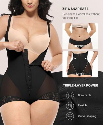 ملابس Shapellx للنساء Fajas Colombianas السيطرة على الجسم المشكل المفتوح bodysuit مع إغلاق خطاف السوستة in Saudi Arabia