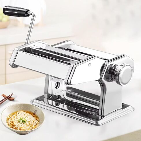 Pasta Maker - 9 Thickness Settings Pasta Roller & 2-In-1 Cutter, Stainless Steel Pasta Machine for Spaghetti, Fettuccine, Lasagna - Includes Hand Crank & Table Clamp in Saudi Arabia