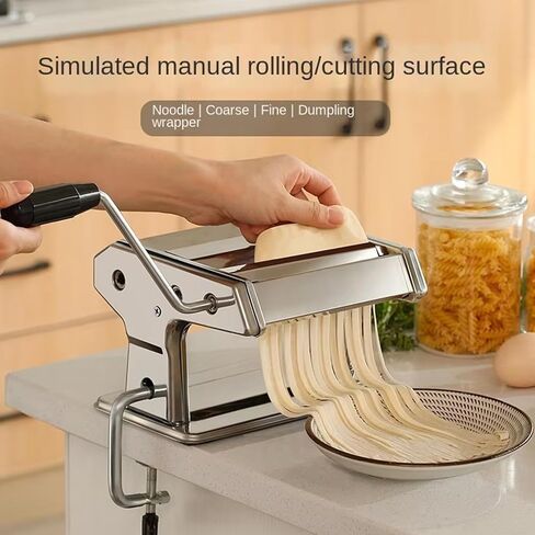 Pasta Maker - 9 Thickness Settings Pasta Roller & 2-In-1 Cutter, Stainless Steel Pasta Machine for Spaghetti, Fettuccine, Lasagna - Includes Hand Crank & Table Clamp in Saudi Arabia