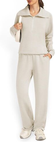 مجموعات من القطعة المكونة للسيدات من طية صدر السترة نصف سوينة سوينة سروال سروال سروال سروال صالة تسقط ملابس السقوط in Kuwait