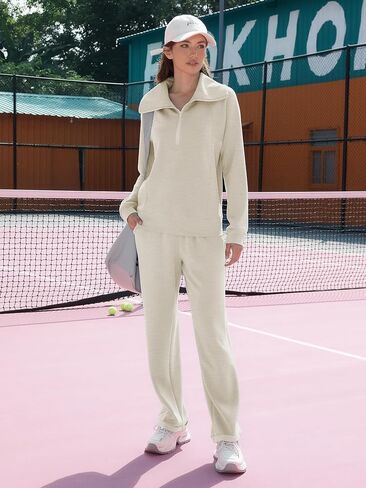 مجموعات من القطعة المكونة للسيدات من طية صدر السترة نصف سوينة سوينة سروال سروال سروال سروال صالة تسقط ملابس السقوط in Kuwait