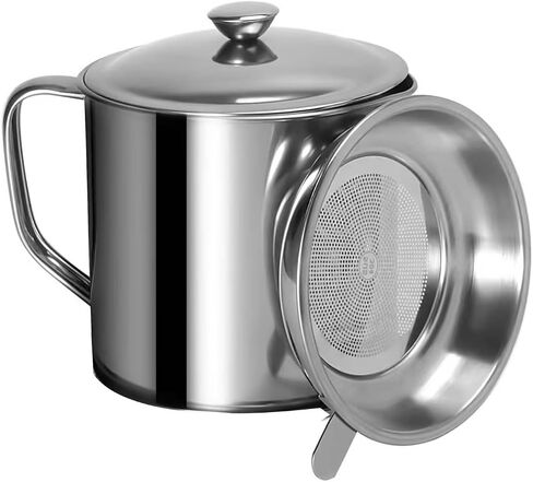 Grease Container with Fine Mesh Strainer, Lid and Easy-Grip Handle (1 L) in Saudi Arabia