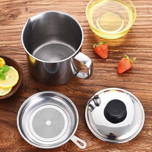 Grease Container with Fine Mesh Strainer, Lid and Easy-Grip Handle (1 L) in Saudi Arabia