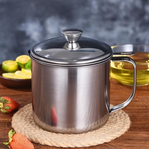 Grease Container with Fine Mesh Strainer, Lid and Easy-Grip Handle (1 L) in Saudi Arabia