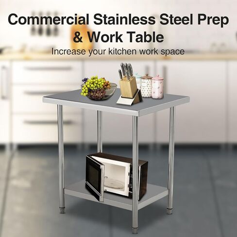 Stainless Steel Prep Table 31x24 Inch, Heavy Duty Commercial Kitchen Table with Storage Shelf, Rust-Resistant & Easy to Clean, for Restaurants, Home Bakery and Food Truck in Kuwait