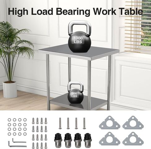 Stainless Steel Prep Table 31x24 Inch, Heavy Duty Commercial Kitchen Table with Storage Shelf, Rust-Resistant & Easy to Clean, for Restaurants, Home Bakery and Food Truck in Kuwait
