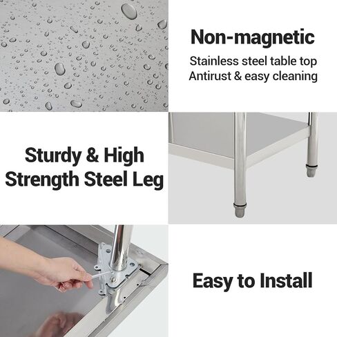 Stainless Steel Prep Table 31x24 Inch, Heavy Duty Commercial Kitchen Table with Storage Shelf, Rust-Resistant & Easy to Clean, for Restaurants, Home Bakery and Food Truck in Kuwait