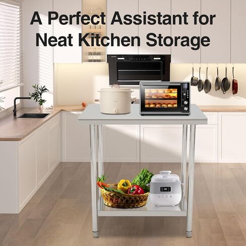 Stainless Steel Prep Table 31x24 Inch, Heavy Duty Commercial Kitchen Table with Storage Shelf, Rust-Resistant & Easy to Clean, for Restaurants, Home Bakery and Food Truck in Kuwait