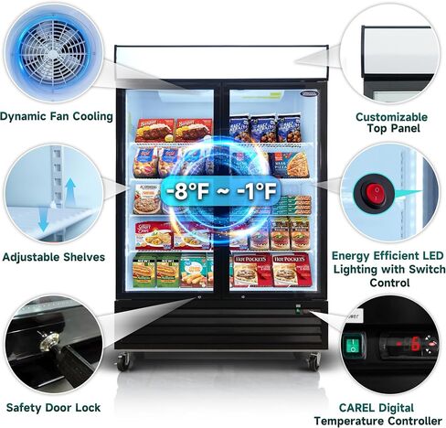27" Commercial Display Freezer with 1 Glass Door - 20 Cu.ft Capacity, Digital Temperature Control, Auto Defrost, Freezer Top Sign, LED Lighting, Energy Efficient for Store & Supermarket in Saudi Arabia