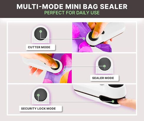 Mini Bag Sealer and Cutter, 2 in 1 Portable USB Rechargeable Chip Heat Sealing Machine for Plastic Snacks Food Storage Bag Opener in Saudi Arabia