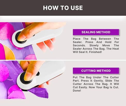 Mini Bag Sealer and Cutter, 2 in 1 Portable USB Rechargeable Chip Heat Sealing Machine for Plastic Snacks Food Storage Bag Opener in Saudi Arabia