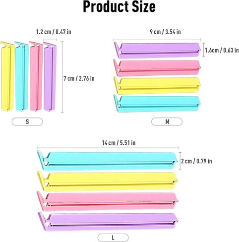 16-PCS Food Bag Clips - Plastic Clips for Snacks,Cereal,Bread Bags (2.6" Small, 3.5" Medium, 5.5" Large) | Airtight Seal Keeps Food Fresh | Pantry & Kitchen Organization Essentials (16Suit) in Saudi Arabia