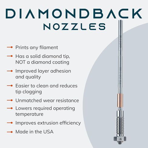 Diamondback Nozzles – Prusa Nextruder Compatible – Polycrystalline Solid Diamond Tip 3D Printer Nozzles, Improved Extrusion, Any Filament, Long Life, Wear Resistant, USA Made (0.4mm) in Saudi Arabia