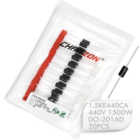 (حزمة من 20 قطعة) ثنائيات شانزون TVS 1.5KE440CA 1500W 440V DO-201AD (DO-27) قناة ثنائية الاتجاه 1500 وات 440 فولت in Kuwait