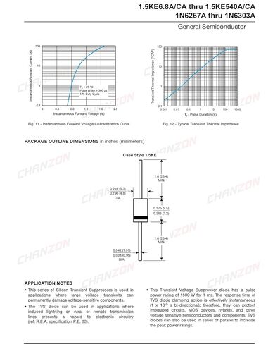 (حزمة من 20 قطعة) ثنائيات شانزون TVS 1.5KE440CA 1500W 440V DO-201AD (DO-27) قناة ثنائية الاتجاه 1500 وات 440 فولت in Kuwait