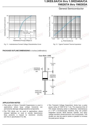 (Pack of 20 Pieces) Chanzon TVS Diodes 1.5KE15CA 1500W 15V DO-201AD (DO-27) Bidirectional Channel 1500 Watt 15 Volt in Saudi Arabia