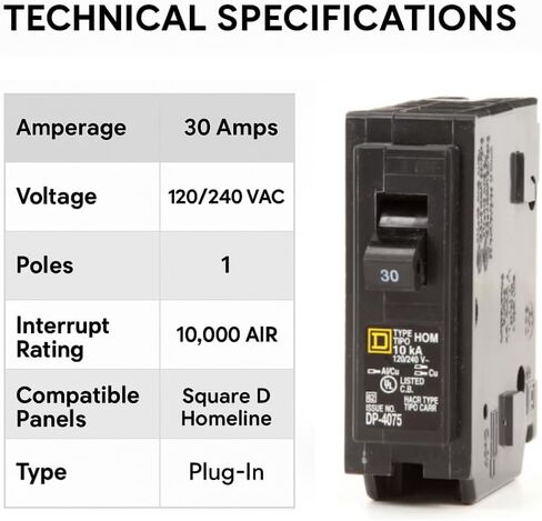 حزمة مجموعة Circuit Breaker Kit Genuine Square D HOM130 (2 حزمة) ، 30 أمبير (30 أ) قطب واحد ، 120 فولت ، 10KAIC ، مدرج في القائمة ، مكون من مراكز التحميل الرئيسية ومربع اللوحة ، استبدال جديد in Kuwait