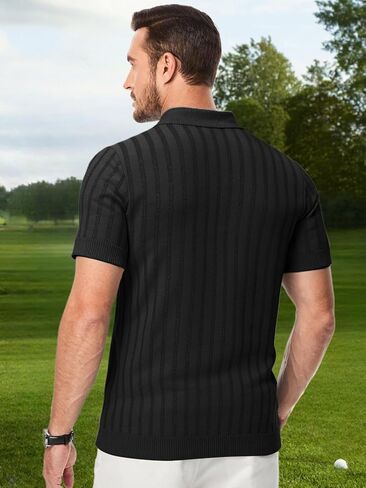 Les umes Mens Collared Shirts Short Sleeve Knitted Casual Polo Shirt V Neck Ribbed Soft Tees in Kuwait