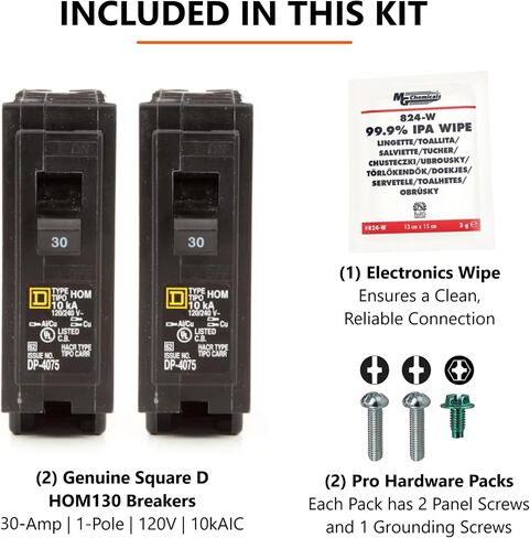 حزمة مجموعة Circuit Breaker Kit Genuine Square D HOM130 (2 حزمة) ، 30 أمبير (30 أ) قطب واحد ، 120 فولت ، 10KAIC ، مدرج في القائمة ، مكون من مراكز التحميل الرئيسية ومربع اللوحة ، استبدال جديد in Kuwait