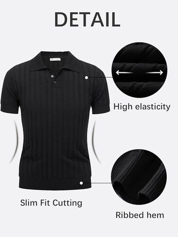 Les umes Mens Collared Shirts Short Sleeve Knitted Casual Polo Shirt V Neck Ribbed Soft Tees in Kuwait